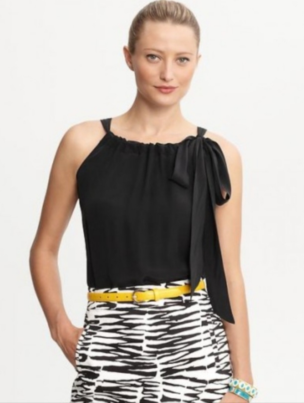 Trina Turk for Banana Republic 100% Silk Black Halter Tie Neck Top